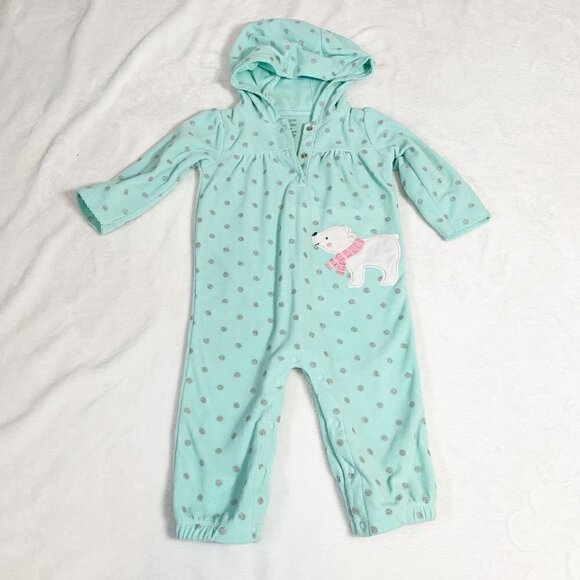 5/$25 Carter's polar bear fleece footless one piece hooded sleeper jumper - Picture 1 of 5